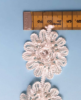 Kanten bloemen ornamenten band met kralen, parels en strass stenen