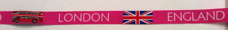 Geweven deco band London England 16mm Roze - motief herhaalt elke 27cm