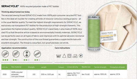 SeraCYCLE 100% gerecycled polyester universeel naaigaren - doosje 5 klosjes van 200m - dikte 120