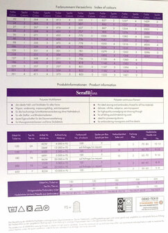 Kleurkaart/ Stalenkaart van Serafil fine overlock- borduur en naaigaren van Amann Group Mettler