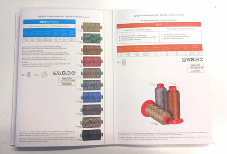 Kleurkaart/ Stalenkaart van Saba en Sabatex universeel naaigaren en zacht overlockgaren van Amann Group Mettler