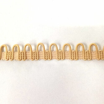 Lusjesband goudbeige 12mm voor knoopsluiting in bruidsmode met rekbare lusjes per meter 