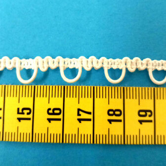 Lusjesband offwhite 10mm voor knoopsluiting in bruidsmode met rekbare lusjes per meter 