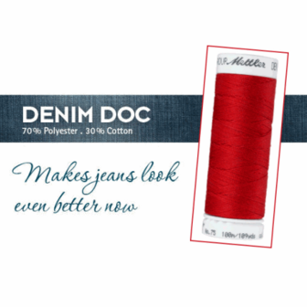 Polycore Cotton garen dikte 75 JEANS ROOD voor (door)stikken en meer klosje 100m