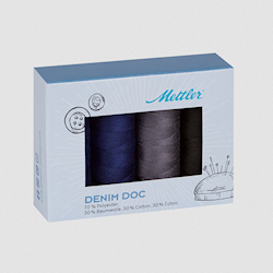 Polycore Cotton Denim Doc garen dikte 75 voor (door)stikken en meer kit 4 klosjes van 100m in donkere tinten