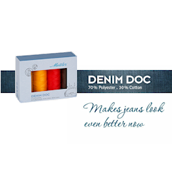Polycore Cotton Denim Doc garen dikte 75 voor (door)stikken en meer kit 4 klosjes van 100m in herfst / aarde tinten