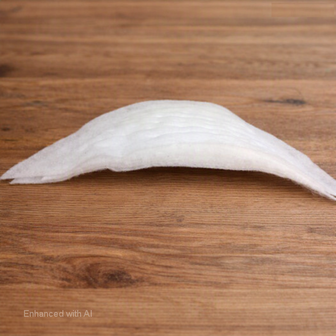 Witte schoudervulling van vilt in halve‑maanvorm op houten tafel, geschikt voor jasjes en mantels &mdash; White felt ha