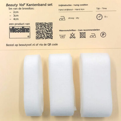 Kantenband Vlieseline set in wit - 5m van 2cm, 3cm en 4cm breed
