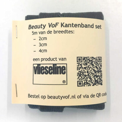 Kantenband Vlieseline set in zwart - 5m van 2cm, 3cm en 4cm breed