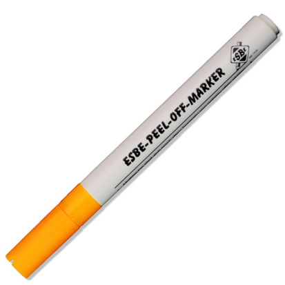 Marker for leather: ESBE Peel off marker - write on smooth surfaces and rub off - 1 to 2mm point in orange