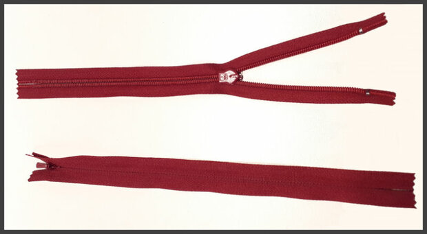 Blinde / naad rits 22 cm bordeaux