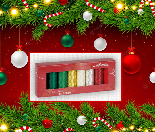 Garen KIT CHRISTMAS MET 8 kleuren glimmend garen - 4 kleuren polysheen en 4 kleuren metallic garen