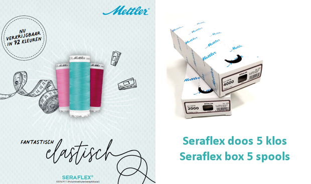 Seraflex fantastisch elastisch naaigaren dikte 120 doos 5 klos van 130m - Maakt rechte stiksels tot 60% rekbaarder dan gewoon n