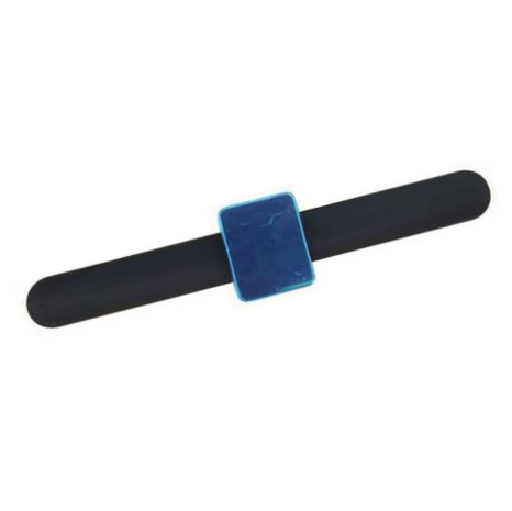 Magnetic pincushion with black arm band and blue magnet - always within reach