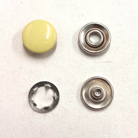 Press stud 15mm no-sew and coloured: PALE GREEN YELLOW - for thin fabrics and jersey - bag 10 poppers with punch    