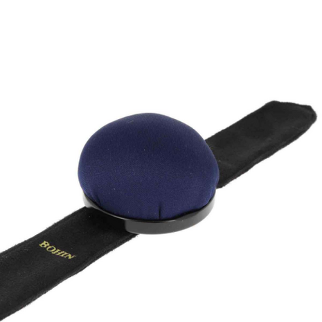 Professional pincushion for use on the arm with click closure BOHIN  - Dark blue cushion, black rim and wristband
