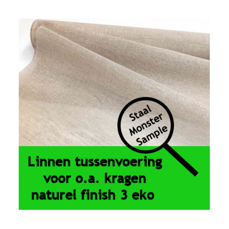Staal van  linnen tussenvoering voor o.a. kragen - niet plakbaar naturel finish 3 eko 80cm breed - 71% linnen 29% katoen