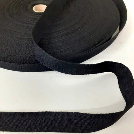 Keperband polyester zwart 20mm rol 100m