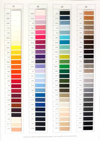 Kleurkaart/ Stalenkaart van Serafil fine overlock- borduur en naaigaren van Amann Group Mettler
