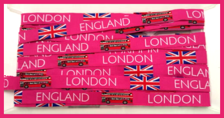 Geweven deco band London England 16mm Roze - motief herhaalt elke 27cm