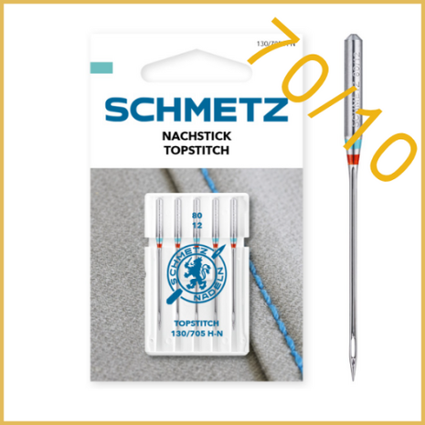 TOPSTITCH Naaimachine naalden met groot oog dikte 70-10 voor dik of doorstik garen Schmetz pakje 5 stuks