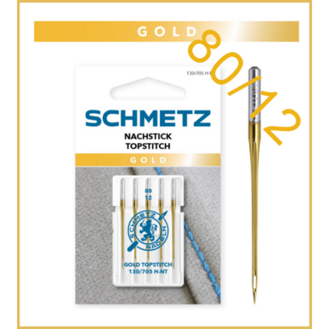 GOLD TOPSTITCH Naaimachine naalden met groot oog dikte 80-12 voor dik of doorstik garen Schmetz pakje 5 stuks
