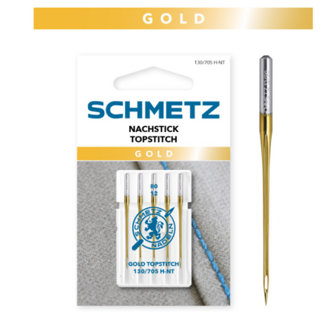 GOLD TOPSTITCH Sewingmachine needles with larger eye size 80/12 for topstitching and thicker threads Schmetz pack 5 needles