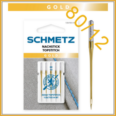 GOLD TOPSTITCH Naaimachine naalden met groot oog dikte 80-12 voor dik of doorstik garen Schmetz pakje 5 stuks