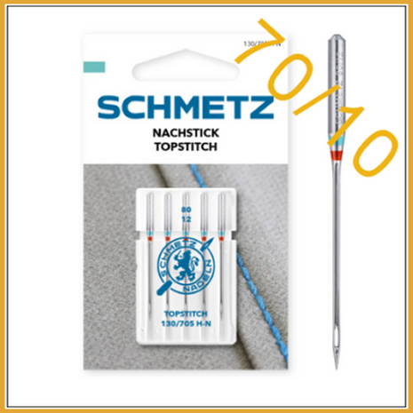 TOPSTITCH Naaimachine naalden met groot oog dikte 70-10 voor dik of doorstik garen Schmetz pakje 5 stuks