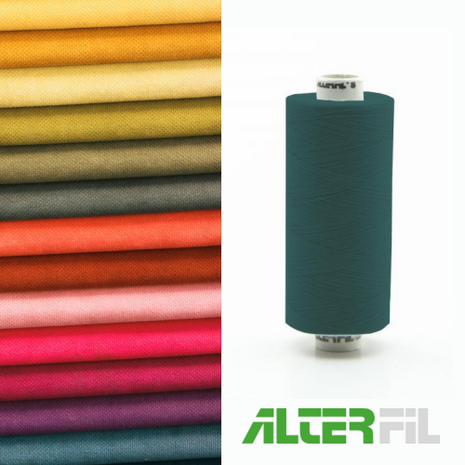Alterfil-S naaigaren en lockgaren met Anti-rimpelcoating voor gladde naden klos 1000m PETROL GROEN kleur 20032