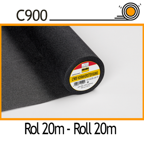 C900 ZWART vormversteviging vlieseline plakbaar 90 cm breed ROL 20M