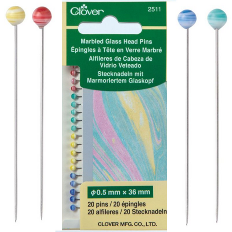 Fijne glaskopspelden marmerlook  - 0,5 x 36mm - opvallende marmer look kopjes - dunner dan normale spelden - CLOVER
