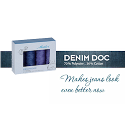 Polycore Cotton Denim Doc garen dikte 75 voor (door)stikken en meer kit 4 klosjes van 100m blauwtinten