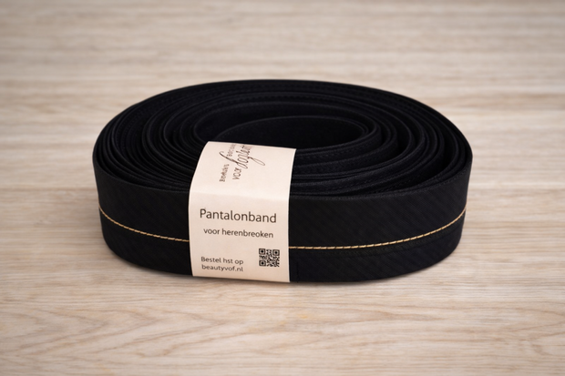 Rol zwarte pantalonband met anti‑slip, 5 cm breed &ndash; black trouser waistband roll with anti‑slip