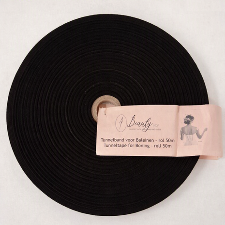 Beauty VOF zwarte tunnelband rol 50 m &mdash; Beauty VOF black boning channel tape roll 50 m