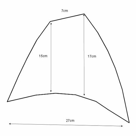 Technische tekening van witte hoekige schoudervulling met afmetingen op witte achtergrond &mdash; Technical drawing of white a