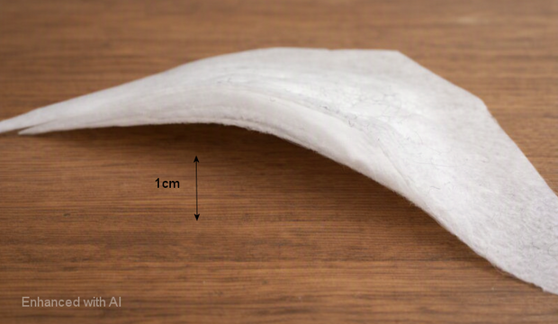 Zijkant van witte hoekige schoudervulling met hoogte‑meting 1 cm zichtbaar &mdash; Side view of white angular sh