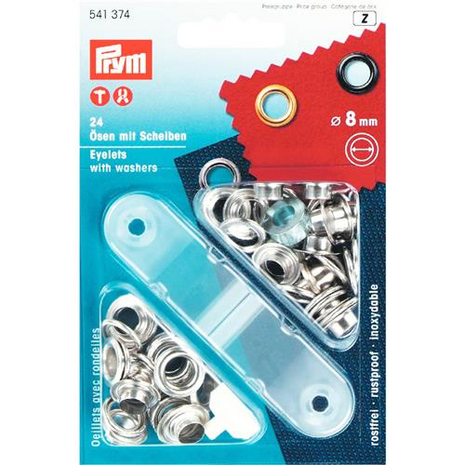 Nestels 8mm doorsnee zilverkleurig, ringen en schijven - Eyelets with washers 8mm silver colored 
