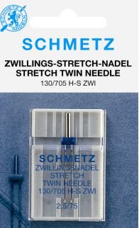 Stretch tweelingnaald van Schmetz voor zomen in rekbare stoffen