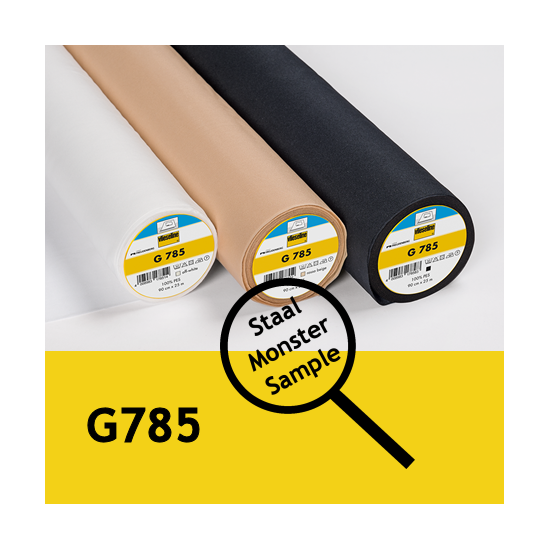 G785 Vlieseline staal / monster / proefstukje ong. 10 x 10 cm voor plakproef wit, huid of zwart