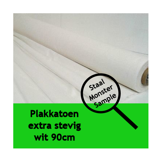 Plakkatoen extra stevig wit 90 cm breed staal / monster / proefstukje - ong. 10 x 10 cm voor plakproef - wit of zwart