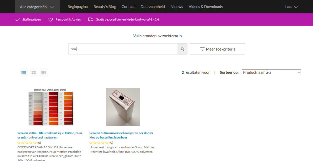 Zoeken in de shop op kleurnummer seralon garen