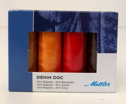 DENIM DOC dikte 75 speciaal voor jeans polyester/katoen kit 4 klosjes van 100m terra DENIM DOC dikte 75 speciaal voor jeans polyester/katoen kit 4 klosjes van 100m terra