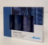 DENIM DOC dikte 75 speciaal voor jeans polyester/katoen kit 4 klosjes van 100m DENIM DOC dikte 75 speciaal voor jeans polyester/katoen kit 4 klosjes van 100m