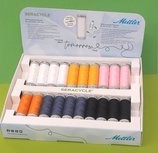 Displaydoos 30 klosjes in 6 kleuren - SeraCYCLE 100% gerecycled polyester universeel naaigaren - klosjes van 200m - dikte 120 Displaydoos 30 klosjes in 6 kleuren - SeraCYCLE 100% gerecycled polyester universeel naaigaren - klosjes van 200m - dikte 120