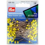 Glaskopspelden geel extra lang prym 0,6x43mm (strijkvast) Glaskopspelden geel extra lang prym 0,6x43mm (strijkvast)